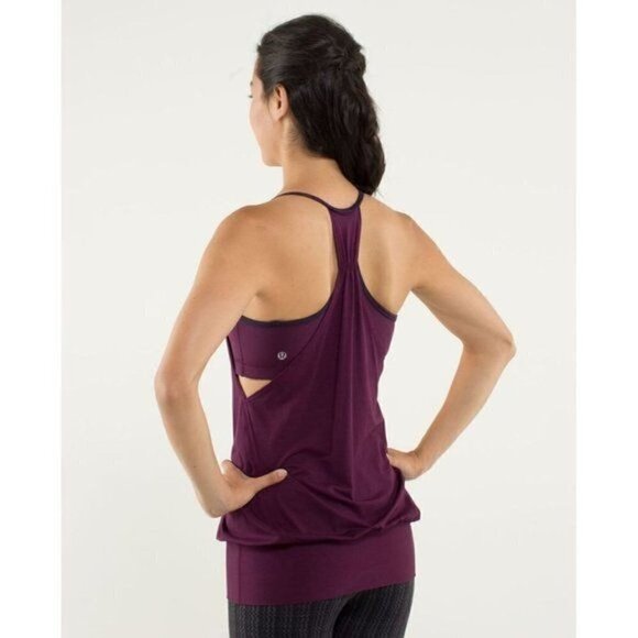 Lululemon No Limits Yoga Tank & Shelf Bra Plum/Hyper Stripe Plum Size 4/XXS - Picture 6 of 8